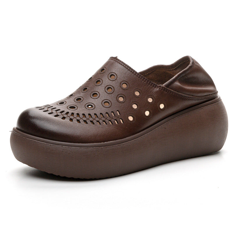 Women's Genuine For Platform Wedge Top Layer Cowhide Retro Sandals
