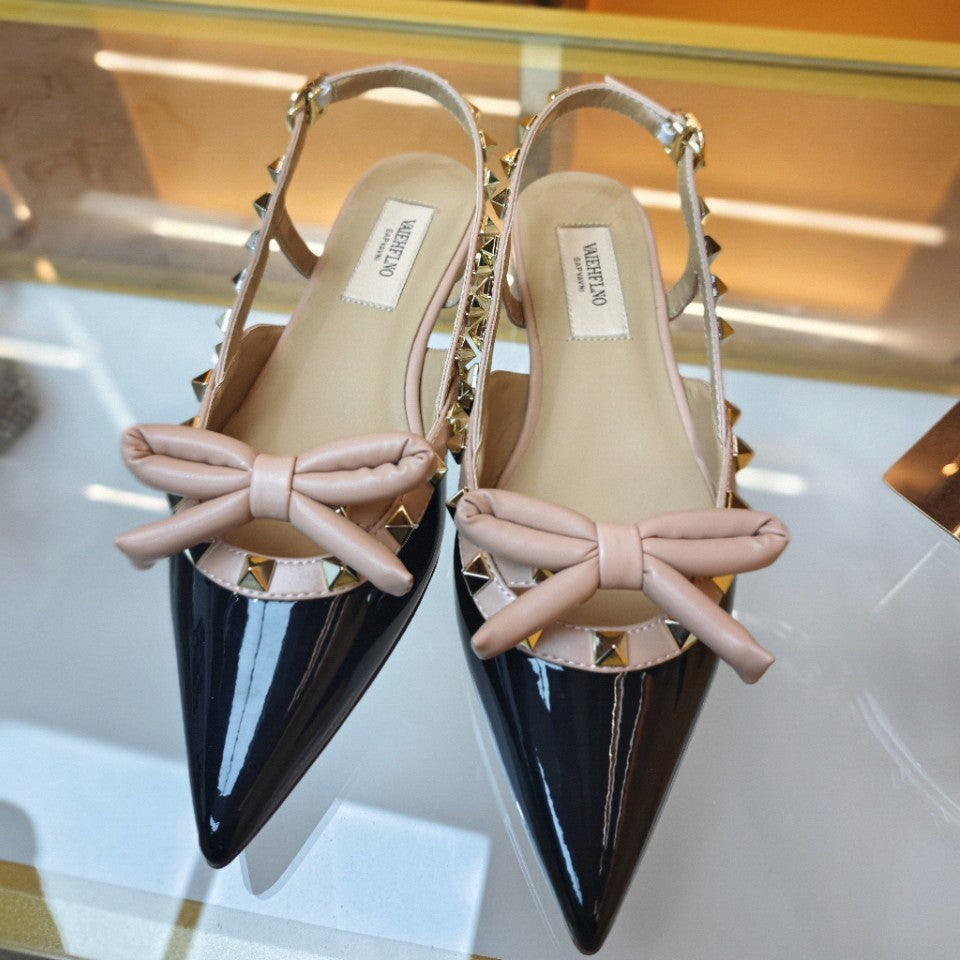 Women's Flats Closed Toe Rivet Bow For Heels