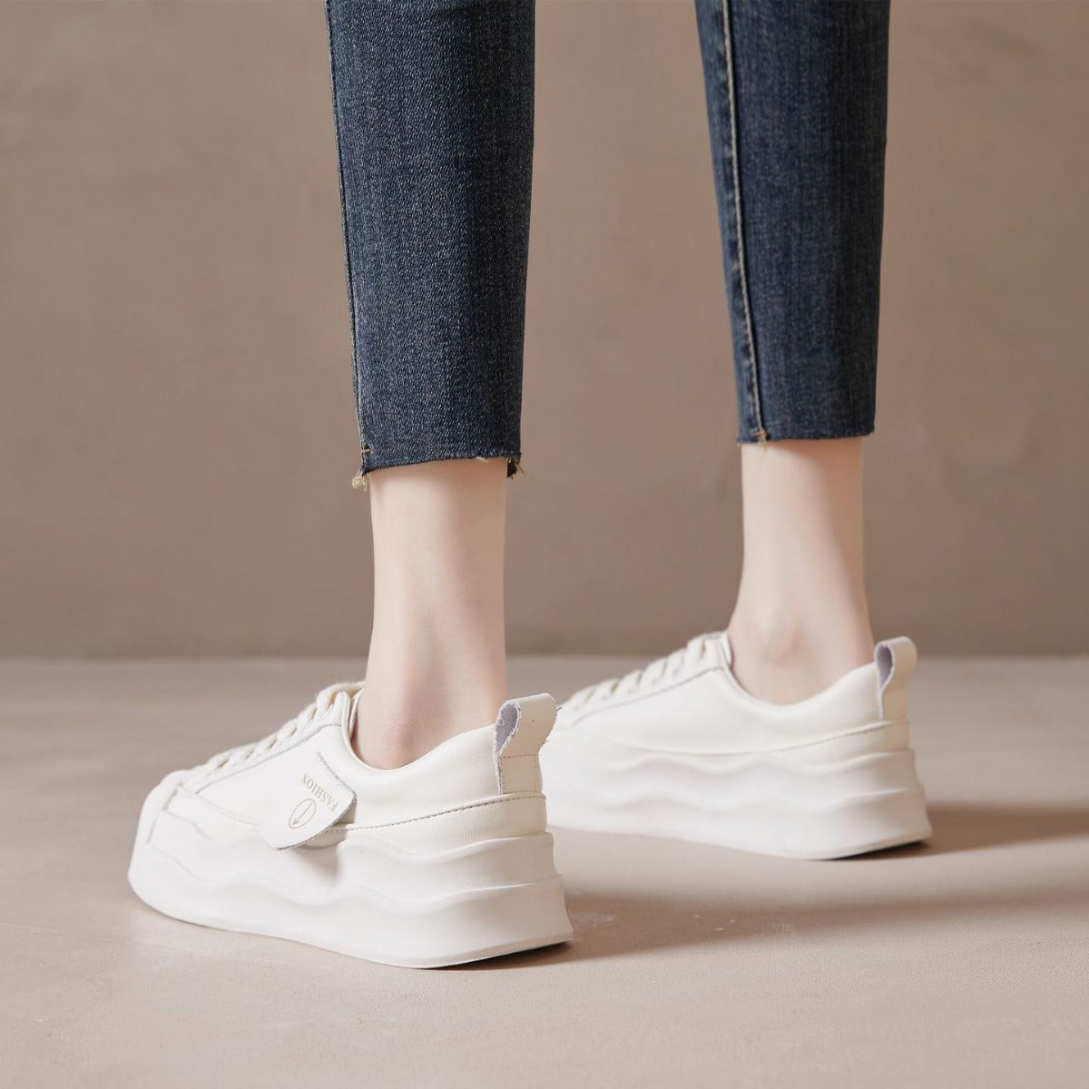 Women's Head White Spring Genuine Thick Bottom Dissoed Casual Shoes