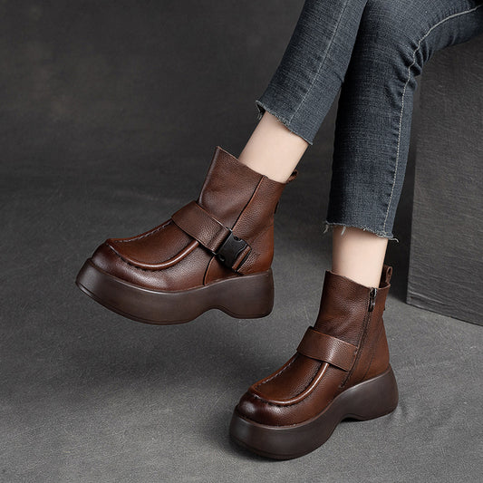 Women's Ankle Thick Bottom Top Layer Cowhide Boots
