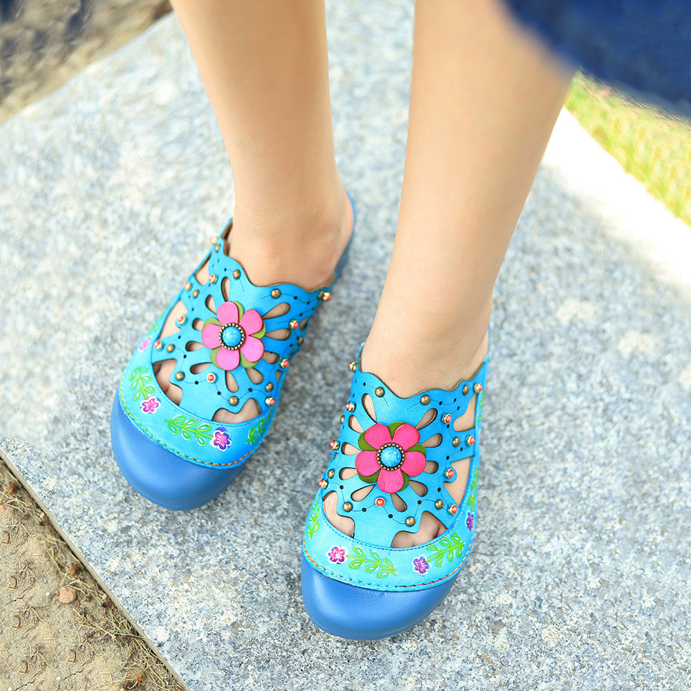 Hand-rub Color Retro Stereo Flower Cutout Sandals