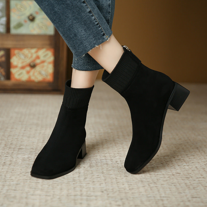 Women's Stretch Knitted Veet Back Zipper Fashion Boots