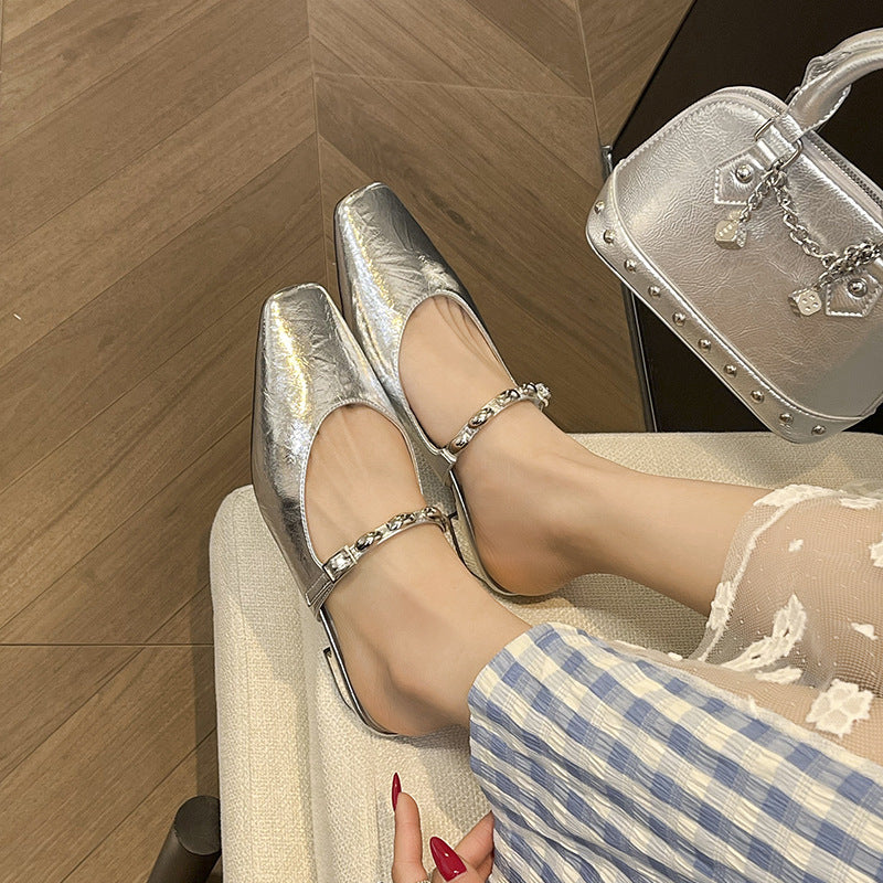Women's & Men's Toe Mary Jane Low-cut Metal Buckle With Commuter French Heels