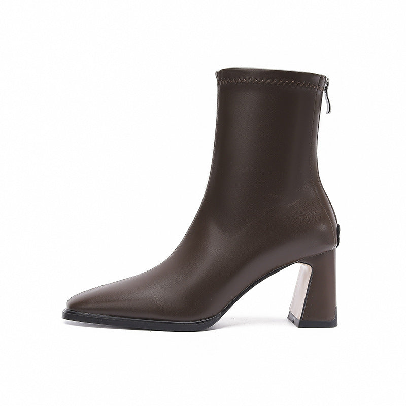 Women's High Fashion Square Head Thick Thin Boots