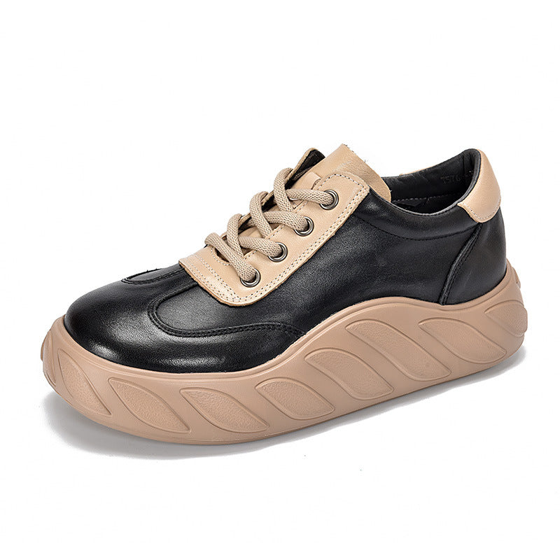 Women's Genuine Bread Platform Top Layer Cowhide Casual Shoes