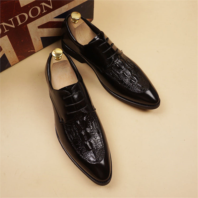 Men's Formal Wear Office British Pointed Crocodile Pattern Date Wedding Fashionable Leather Shoes
