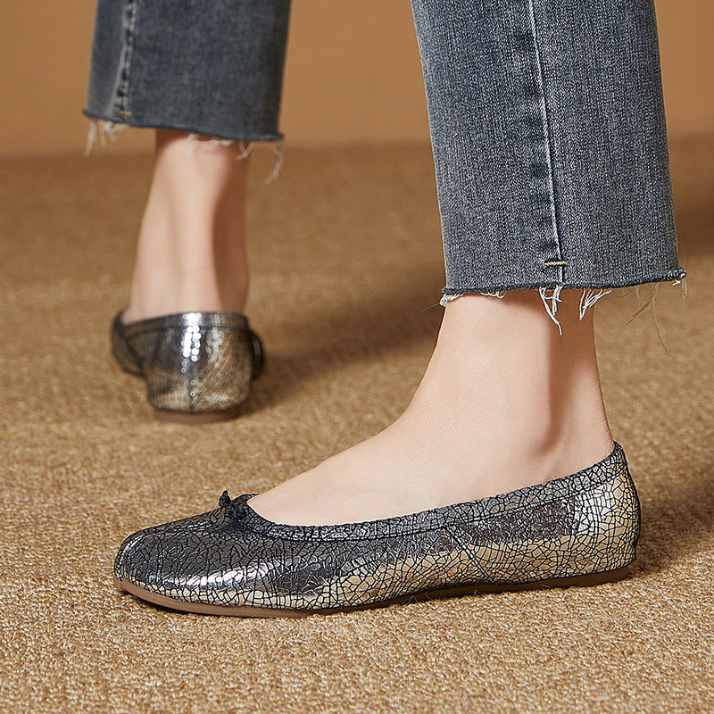 Women's Pumps Genuine Sheepskin Low-cut Green Ballet Casual Shoes