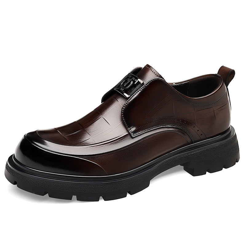 Men's First Layer Cowhide Genuine Breathable Formal Suit Slip-on Thick Bottom Men's Shoes