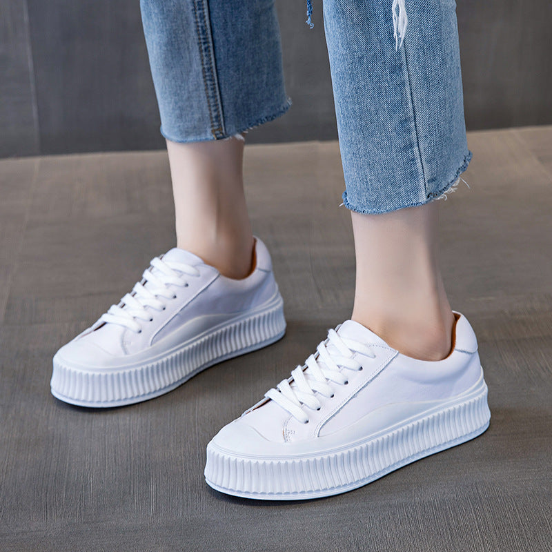 Women's Thick-soled White Autumn Authentic Platform Biscuit Sneakers