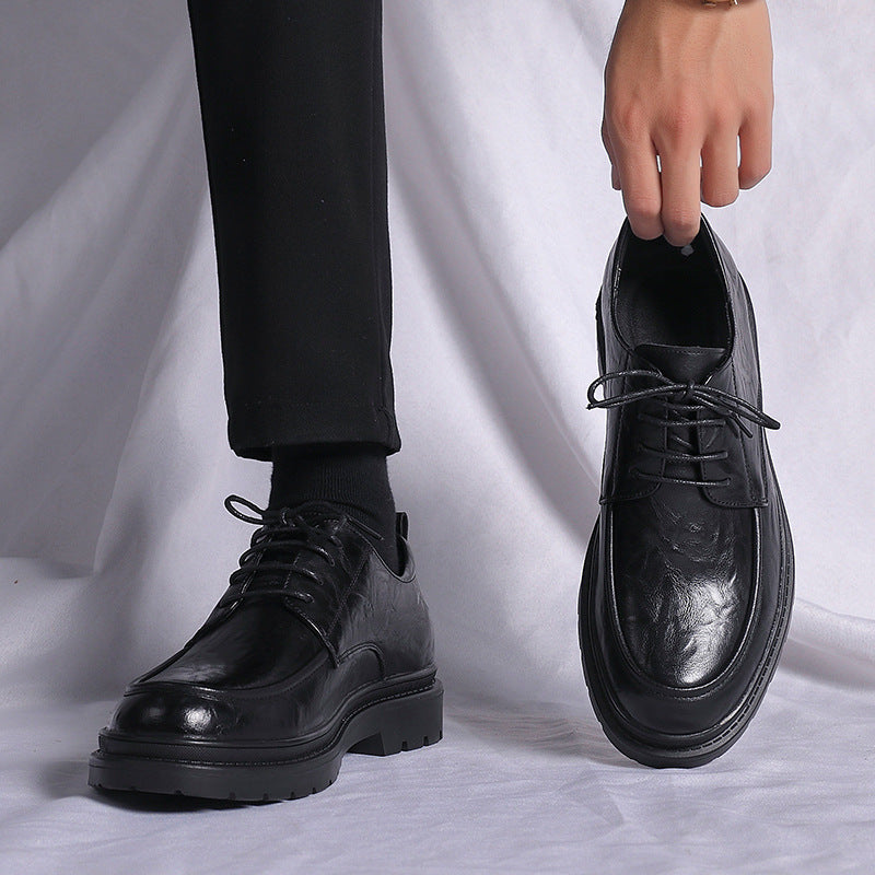 Men's Green Breathable Platform Soft Business Formal Men's Casual Leather Shoes
