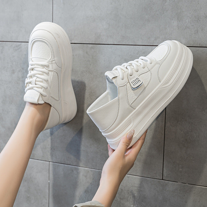 Women's White Spring Thick Bottom Height Increasing Insole Popular Women's Casual Shoes
