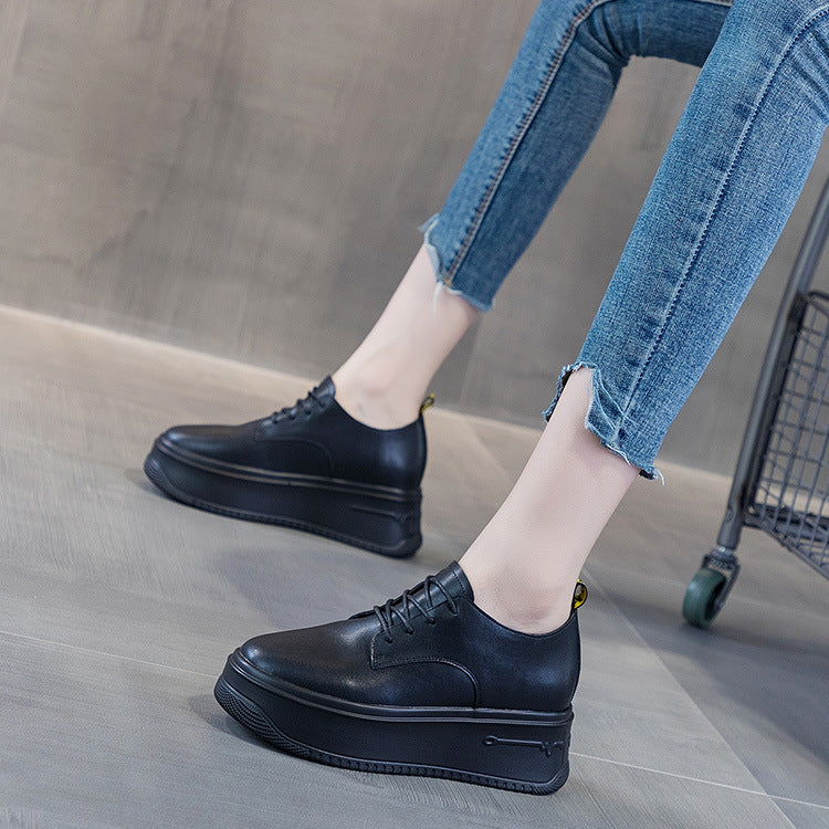 Women's Platform Muffin Height Increasing Insole Solid Color Red Single Tide Women's Casual Shoes