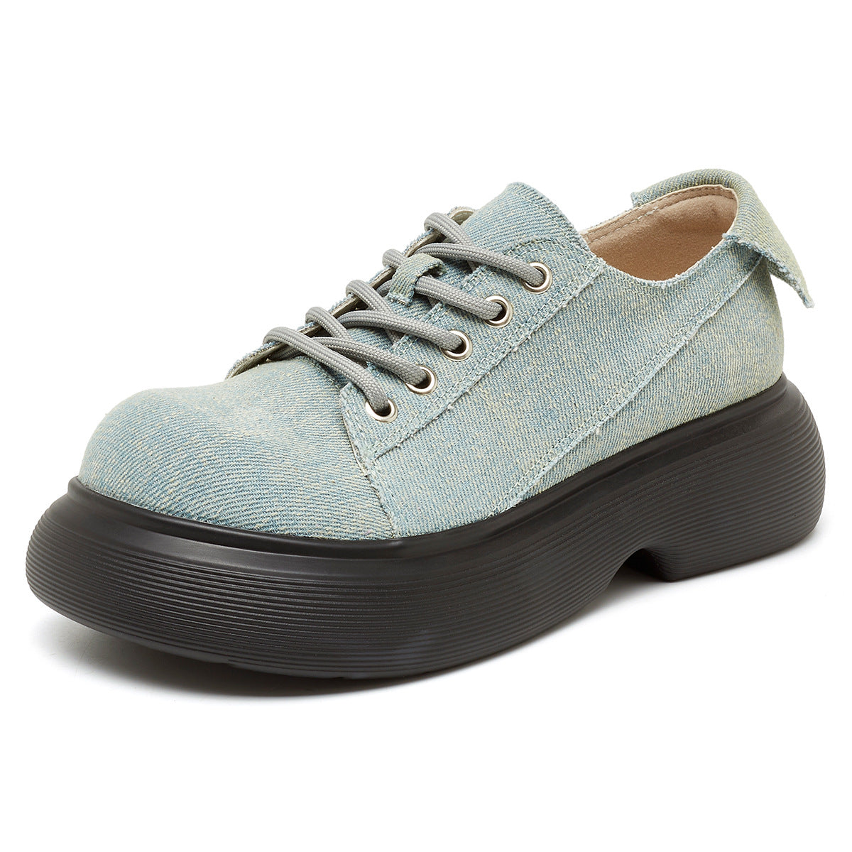Women's Retro Cow Suede Big Head Platform Autumn Worker Casual Shoes