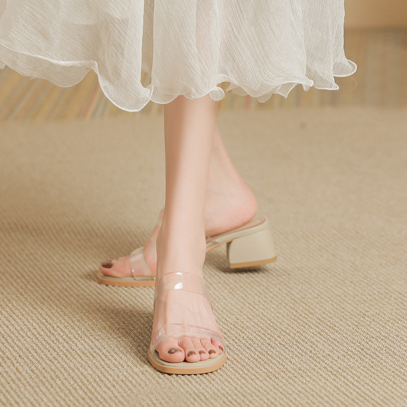 Women's Sheepskin Transparent Large Size Summer Fairy Heels