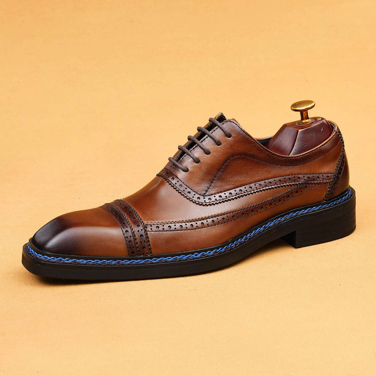 Men's Brogue Formal Wear Norwegian Seam Square Leather Shoes