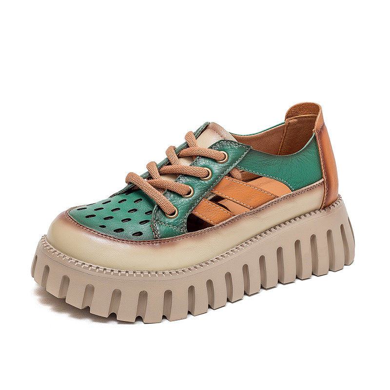 Women's Color Tide Head Layer Cowhide Retro Roman Sandals