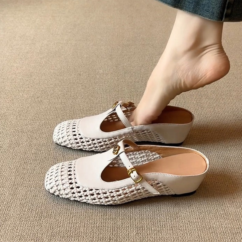 Women's Style Woven Hollowed Breathable Genuine Pump Heels