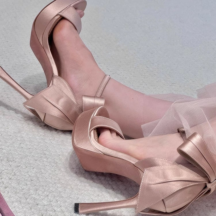 Women's French Platform Champagne Bow High Stiletto Lolita Women's Shoes