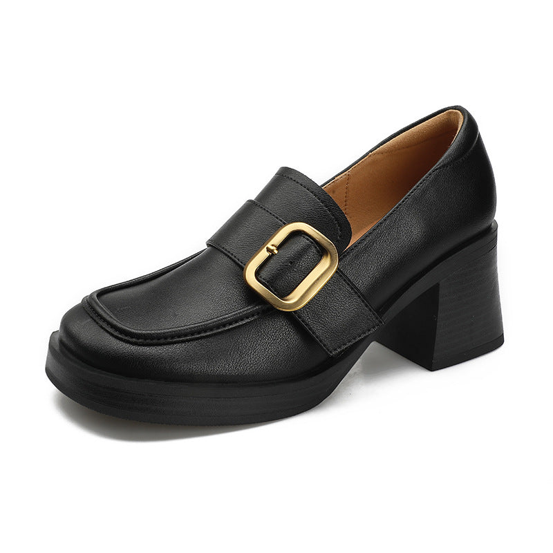 Women's Chunky Pumps Vintage Buckle High-cut Authentic Loafers