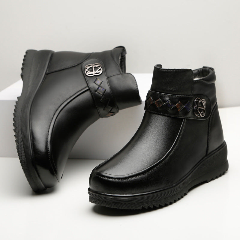 Integrated Fleece-lined Thickened Warm First Layer Cowhide Snow Boots
