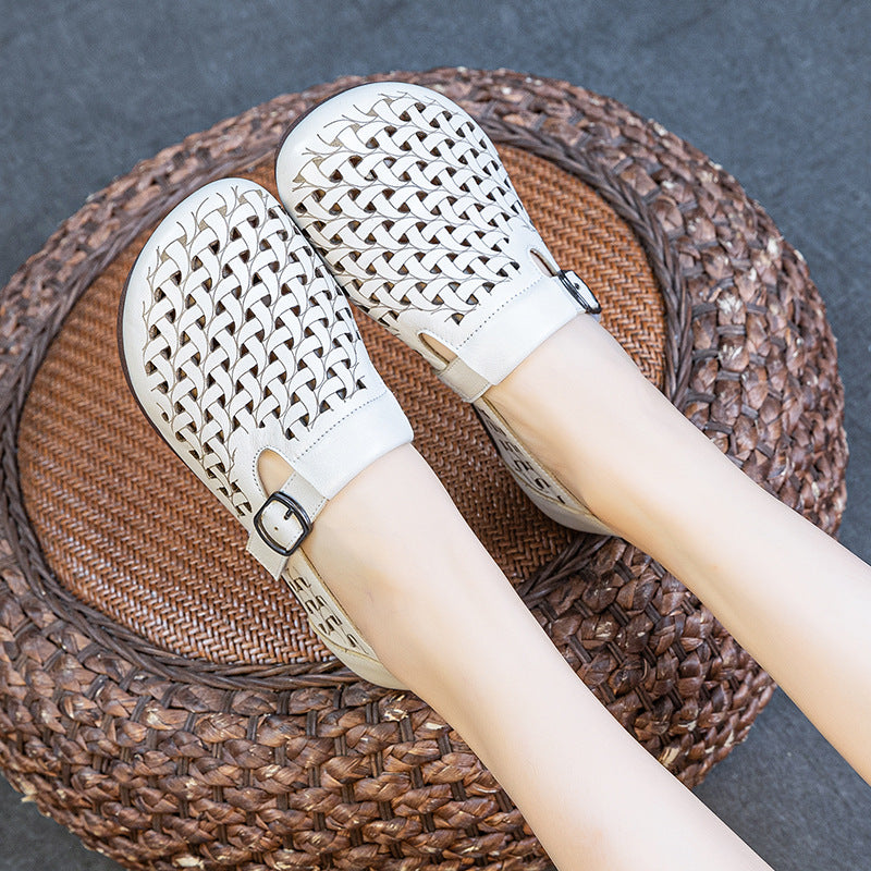 Women's Summer Top Layer Cowhide Flat Soft Sandals