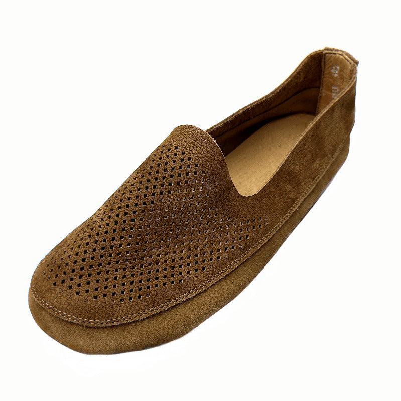 Men's Retro Handmade Cowhide Hollow Summer Soft Loafers