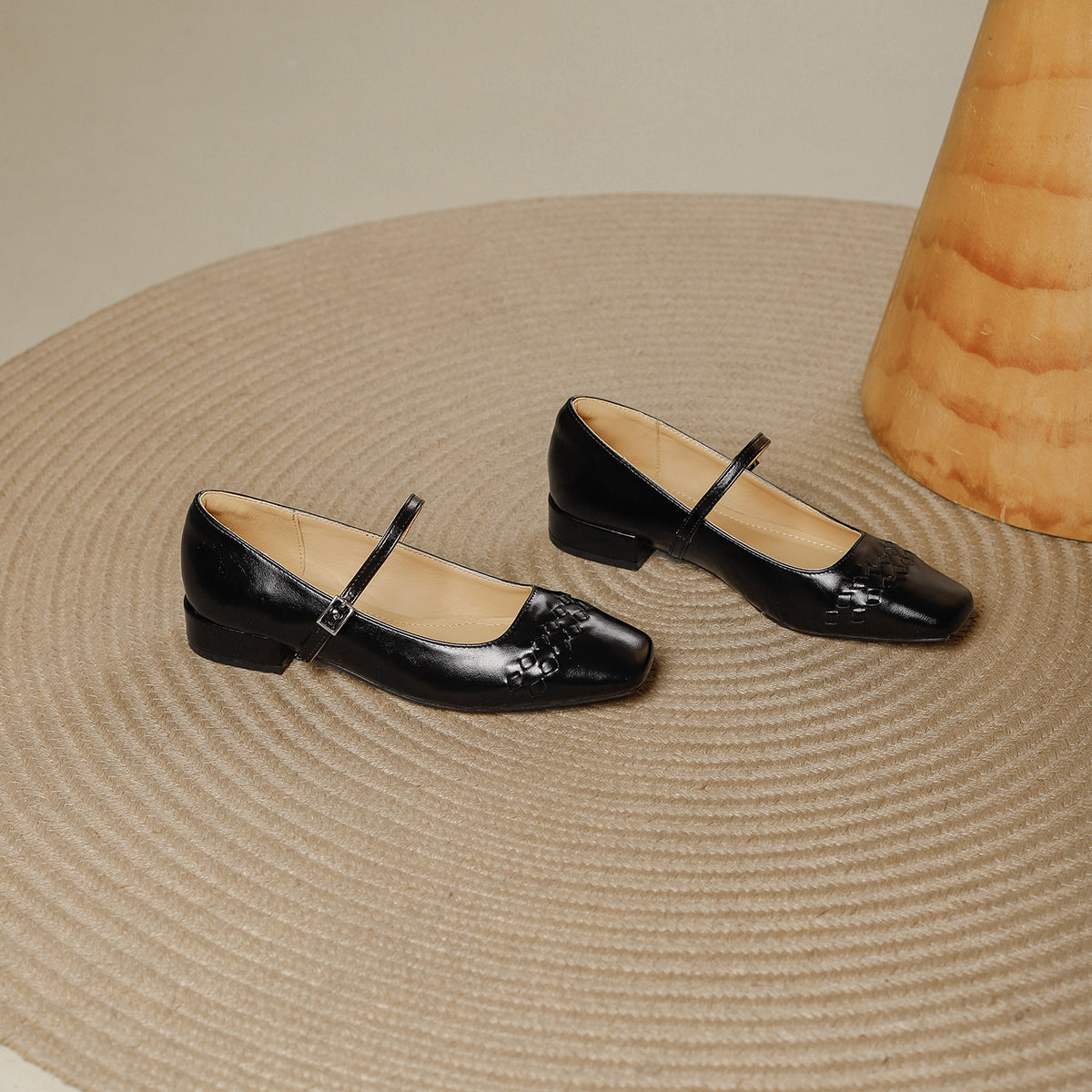 French Style Weave Vintage Pumps Female Square Toe Word With Women's Fashion Shoes