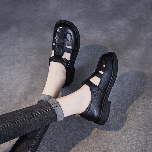 Women's Genuine Pitcher Plant Round Toe Flat Sandals