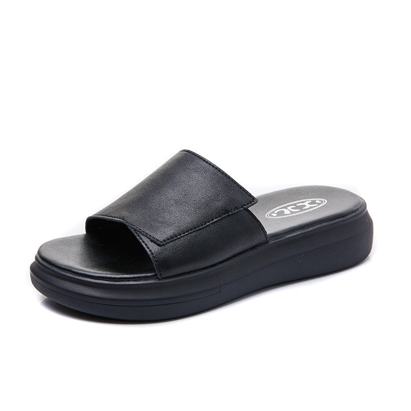 Women's Cowhide Summer Outdoor Indoor Platform Flat Slippers