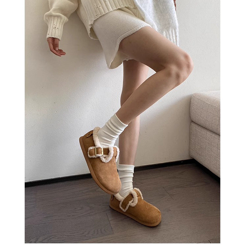 Fluffy Lamb Wool Female Winter Vintage Women's Shoes