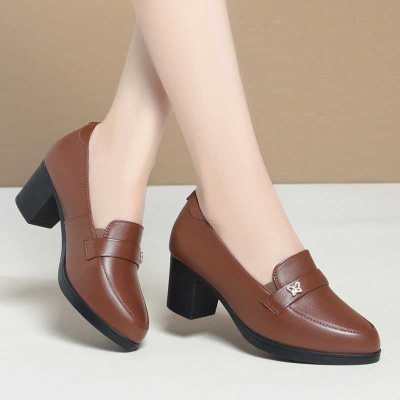 Women's High Mother Genuine Soft Bottom Black Chunky Women's Shoes