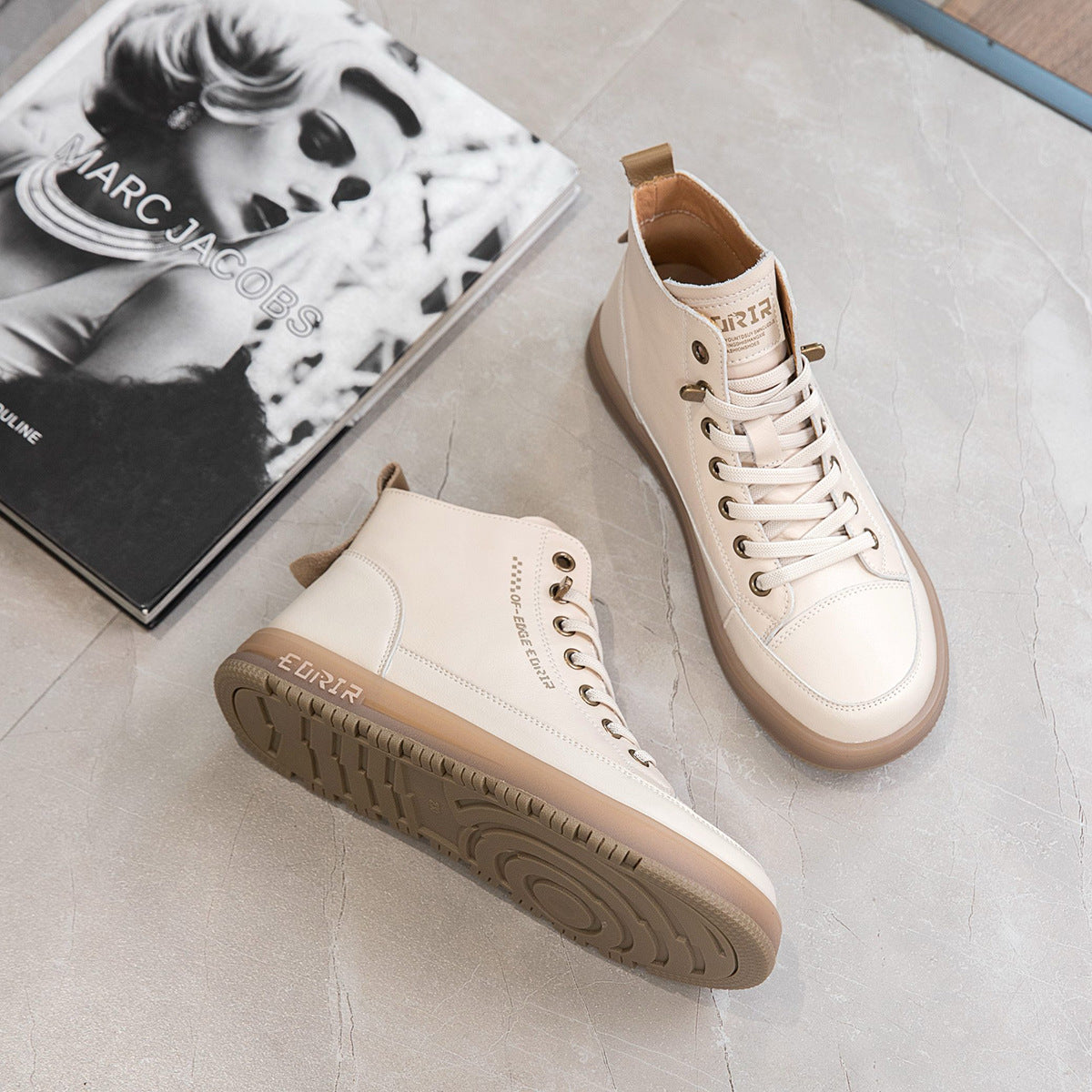 Women's Top Layer Cowhide Lazy Elastic Band Leather Shoes