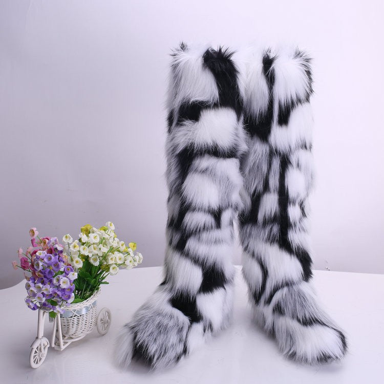 Women's School Long Tube Fox Fur Plush Snow Boots