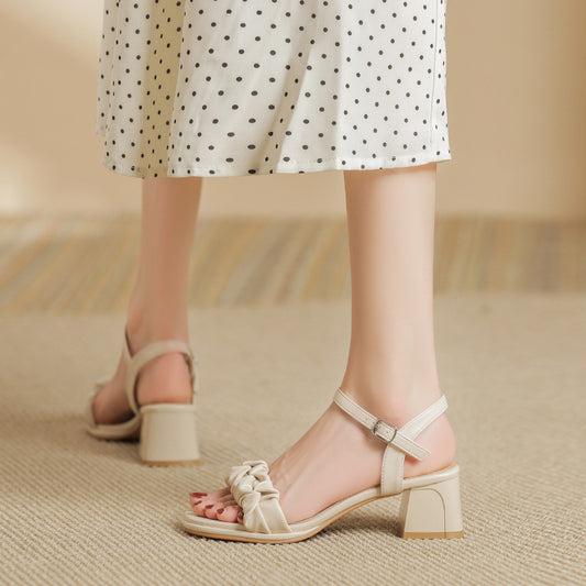Women's Summer Chunky Outer Wear Soft Bottom Mid Fairy Style Heels