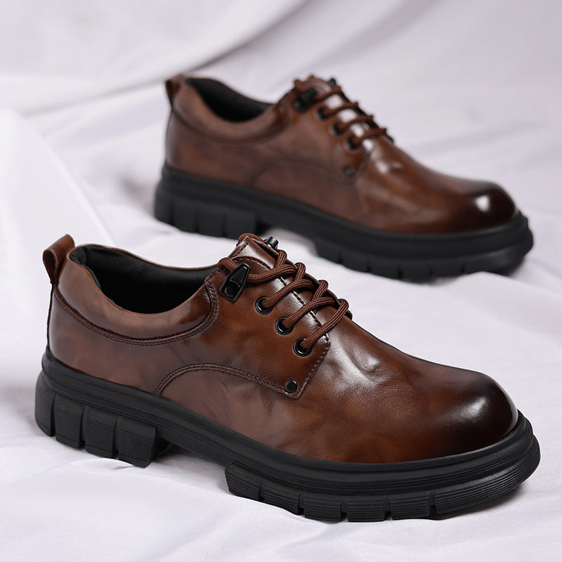 Men's Grip Pattern Genuine Big Head Martin Thick Men's Casual Leather Shoes