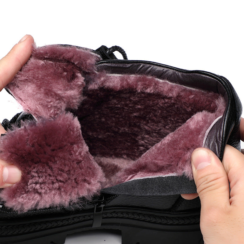 Men's First Layer Cowhide Wool Cotton Fleece-lined Warm Plus Men's Shoes