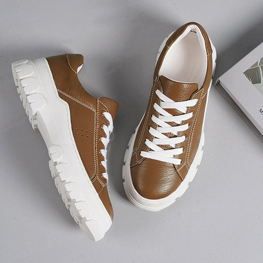 Women's Layer Cowhide Fashion Flat Temperament White Casual Shoes