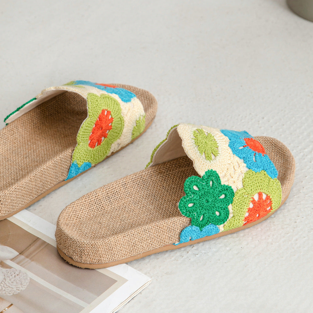 Attractive Blue Summer Breathable Linen Embroidery Sandals