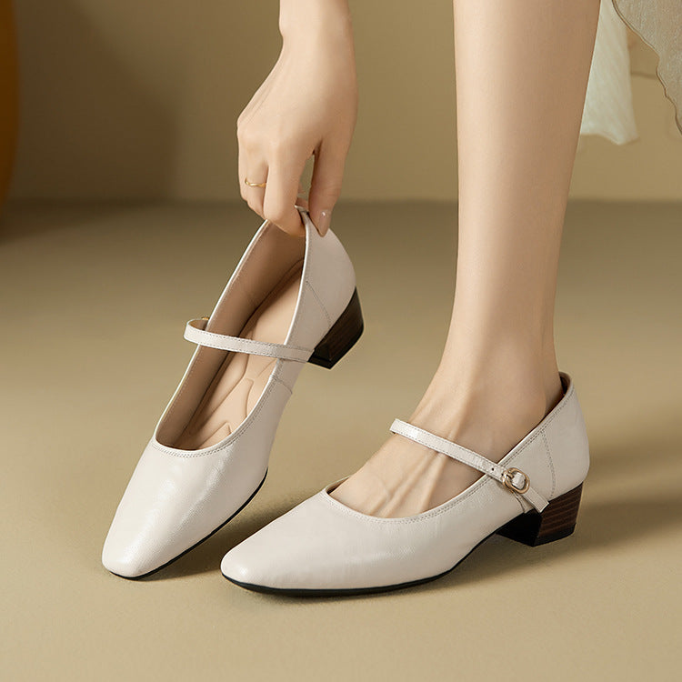 Women's Sheepskin Mary Jane Spring With Chunky Women's Shoes