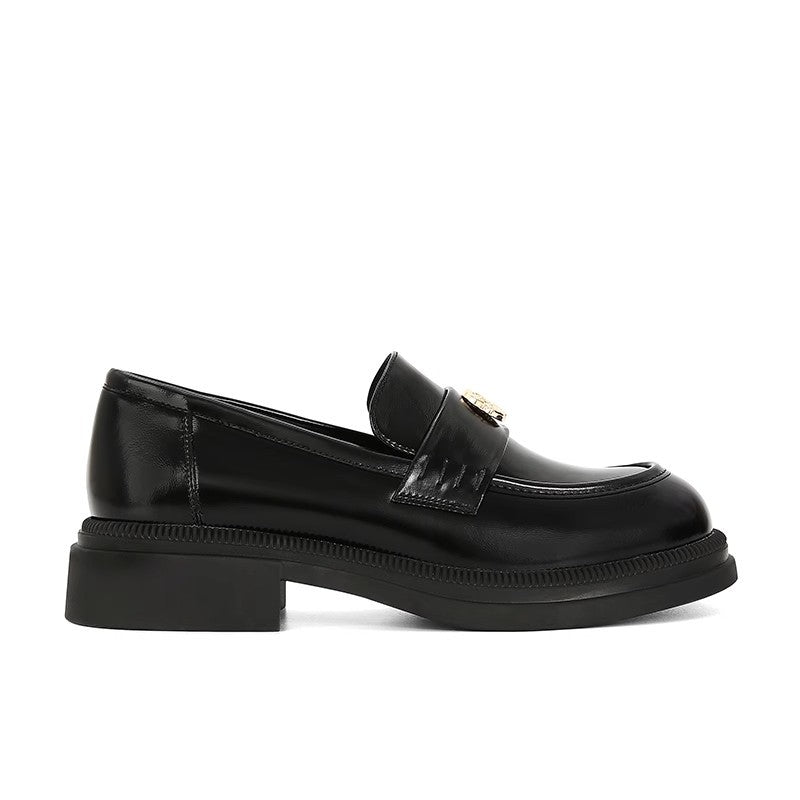 Women's Cowhide Version Genuine Platform Spring Gold Coin Loafers