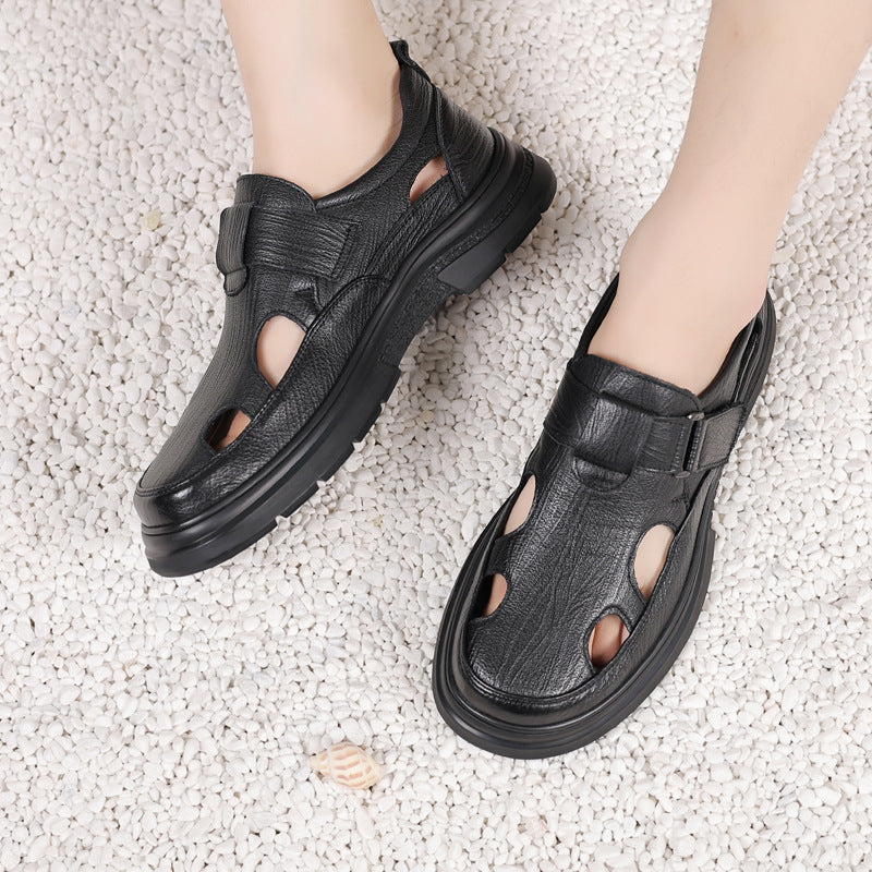 Men's Closed Toe Velcro Hole Genuine Hollow Sandals
