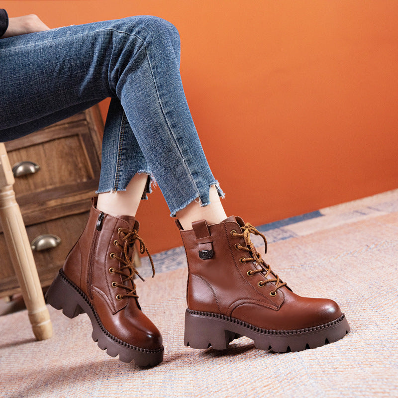 Women's First Layer Cowhide Martin Retro Rubber Boots