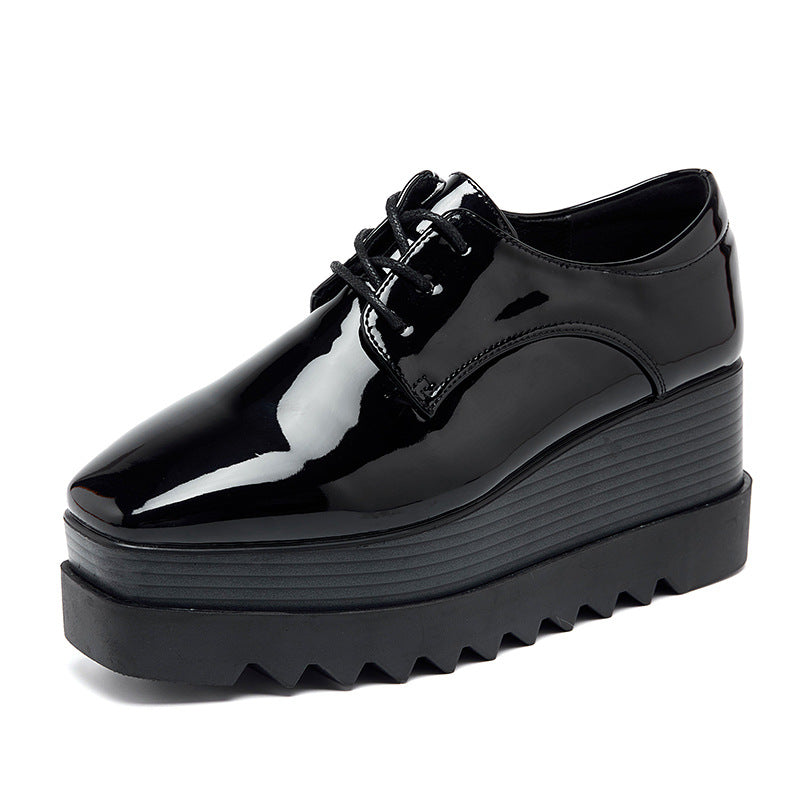 Women's Autumn British Style Square Toe Patent Women's Casual Shoes