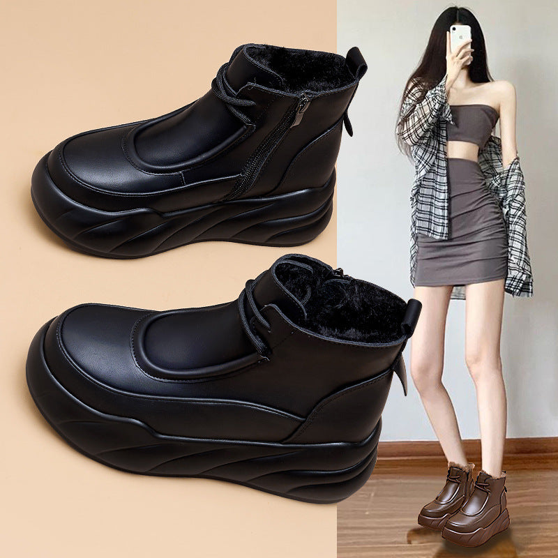 Women's Fur For Integrated Winter Fleece-lined Warm Cotton Height Increasing Snow Boots