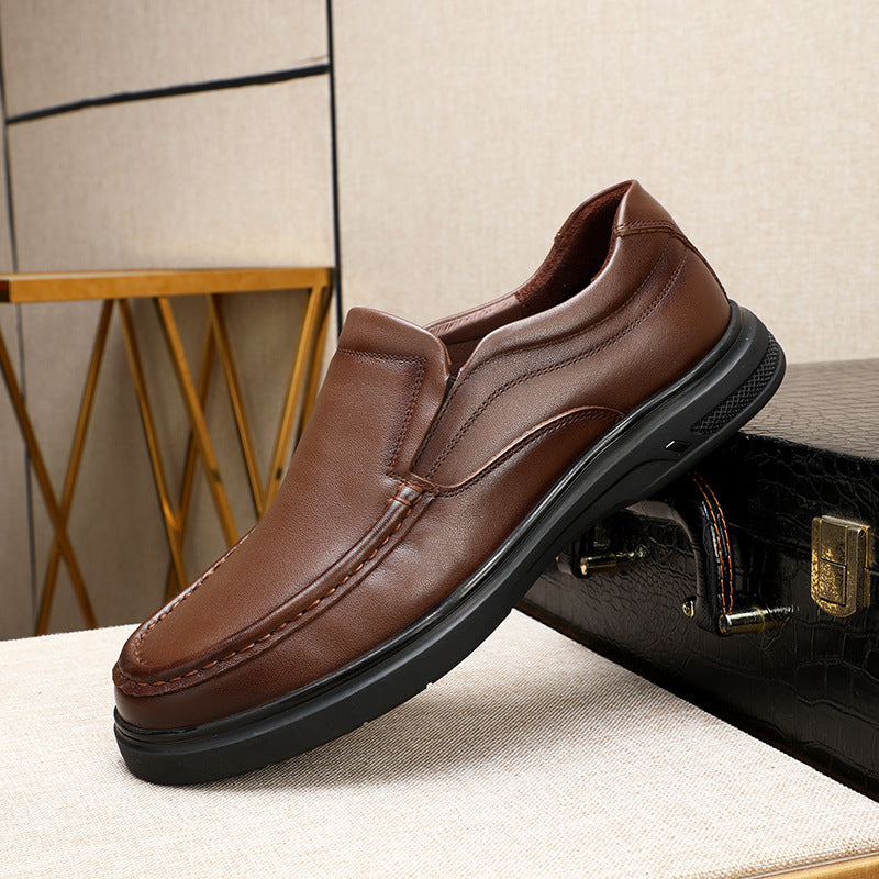 Men's Large Size Spring Slip-on Comfortable Flat Leather Shoes