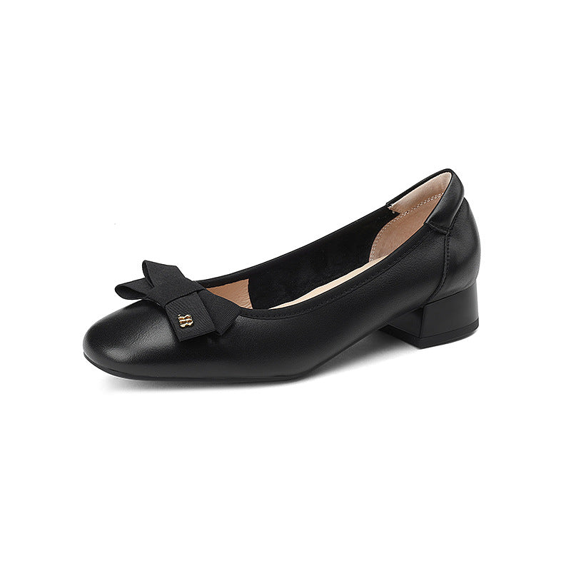 Women's Bowknot Shallow Mouth Pumps Chunky Spring Casual Shoes