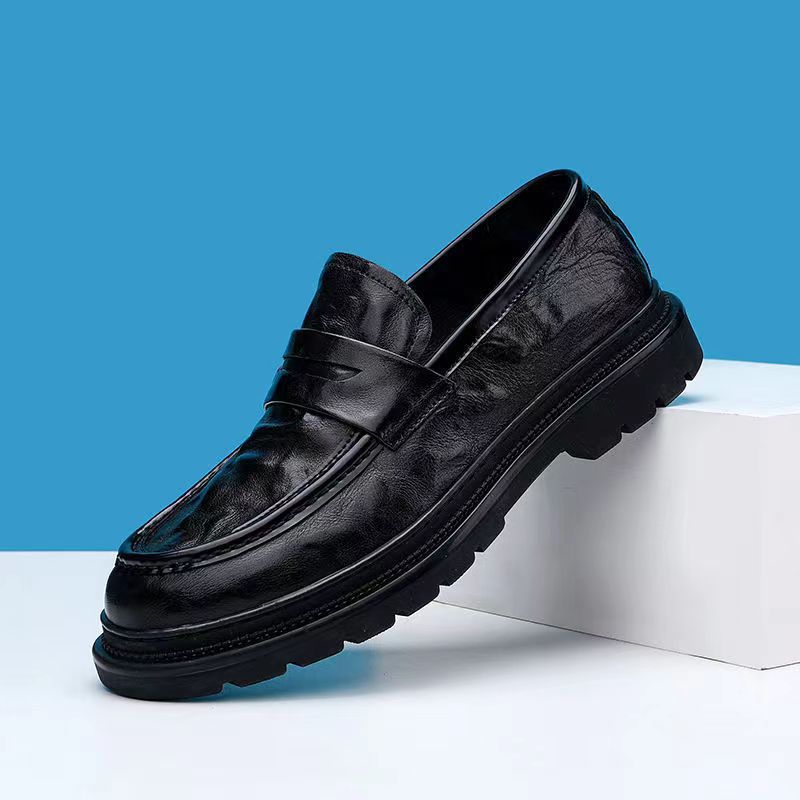 Men's British Round Toe Trendy Thick Bottom Men's Business Leather Shoes