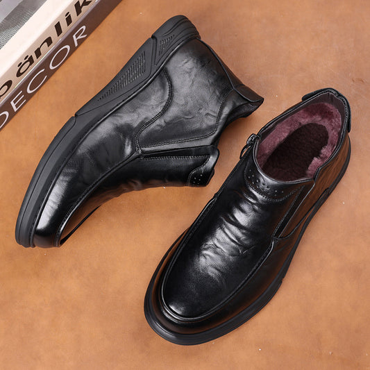 Men's First Layer Cowhide Winter Cotton Genuine Wool Warm Men's Shoes