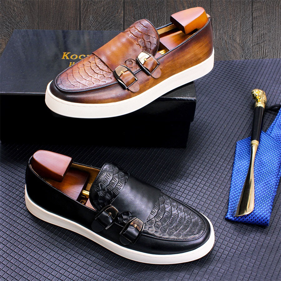 Men's Double Buckle Authentic Comfortable Flat Everyday Leather Shoes