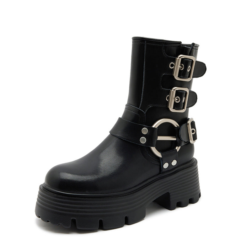 Bottom Chunky Retro Cowboy Side Zipper Female Knight Boots
